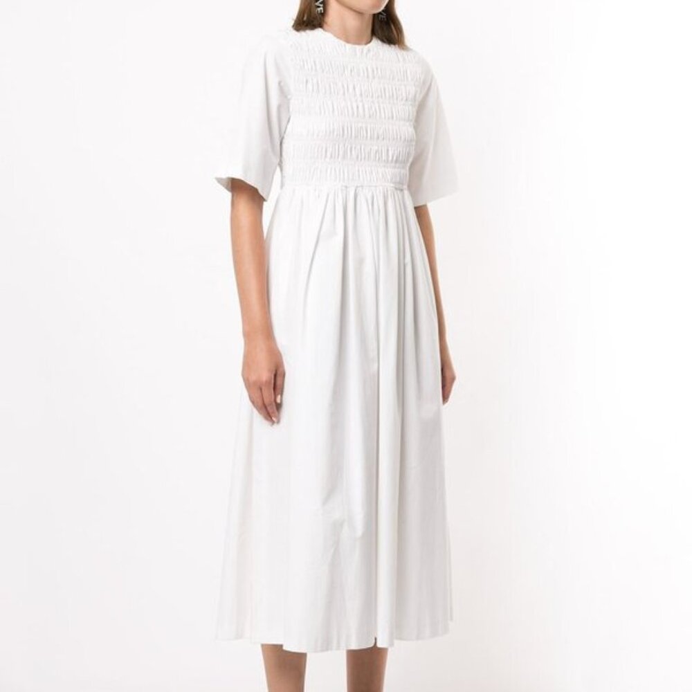 SANDY LIANG Diddy Dress white smocked short sleeve t-shirt cotton midi Size M